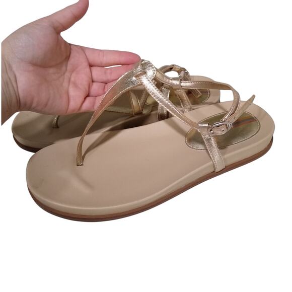 [D111] Sam Edelman Gold Flat Sandals with Thong Design, Size 7.5 - Picture 2 of 6